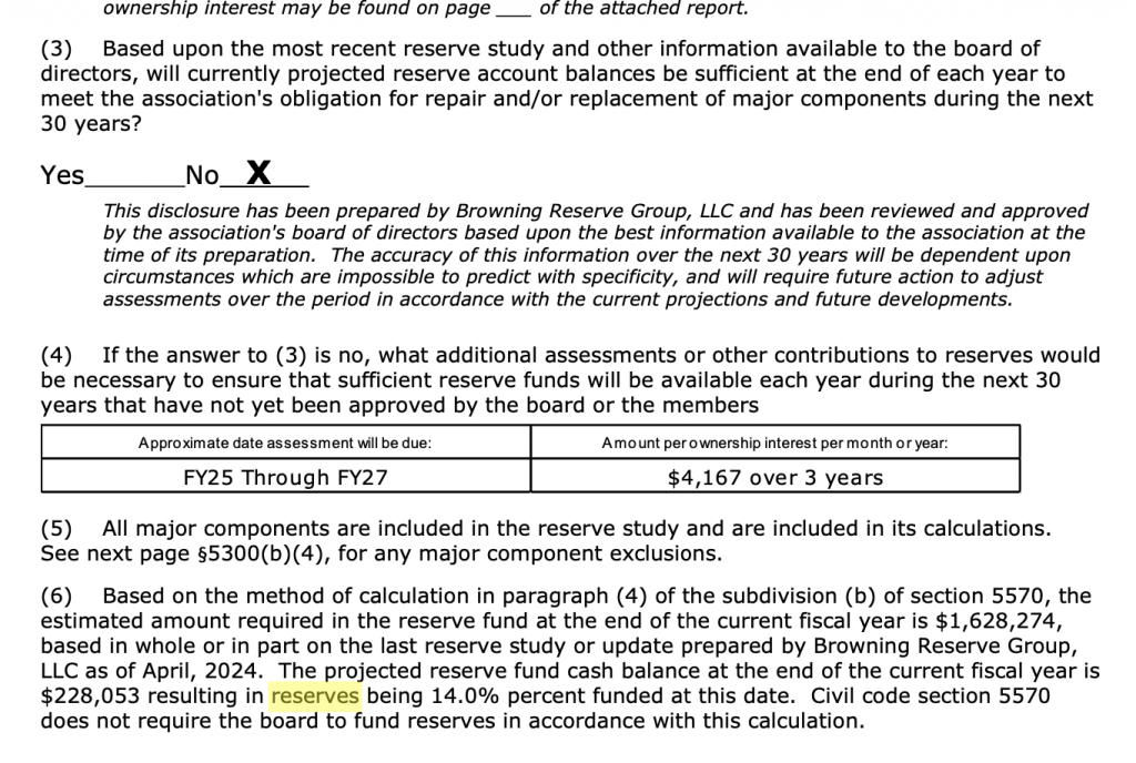 screenshot of the reserve study document.